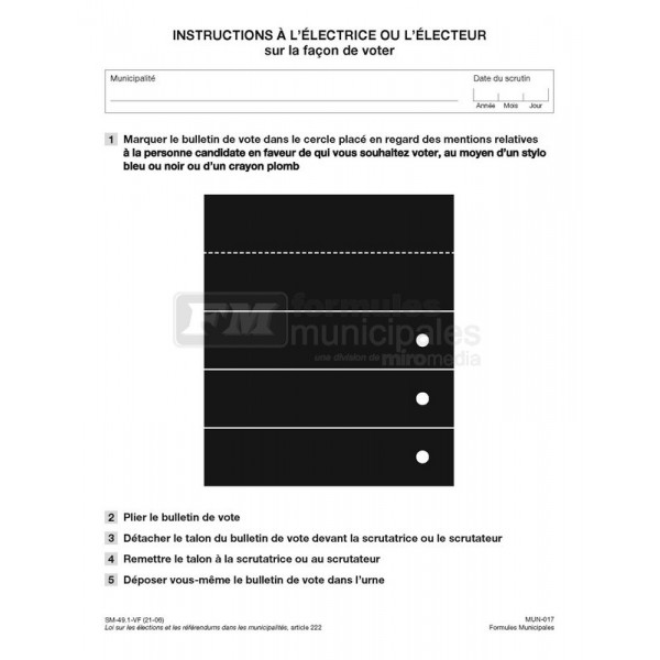 Instruction aux électeurs sur la manière de voter lors d'une élection, MUN017/SM-49.1