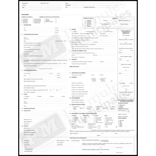 Dossier chemise, demande de permis ou de certificat d'autorisation avec annexe, 3 copies (paquet de 25), FLA213/262-C