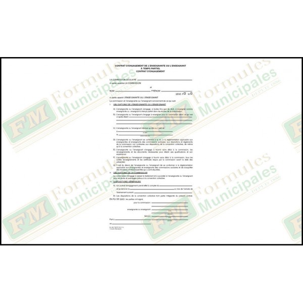 Contrat engagement temps partiel / enseignant(e), 4 copies ncr, pour commission scolaire, (paquet de 100), FLA317/360-F-NCR