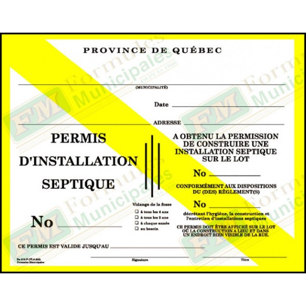 Permis d'installation septique, bande jaune, (paquet de 25), FLA653/276-F