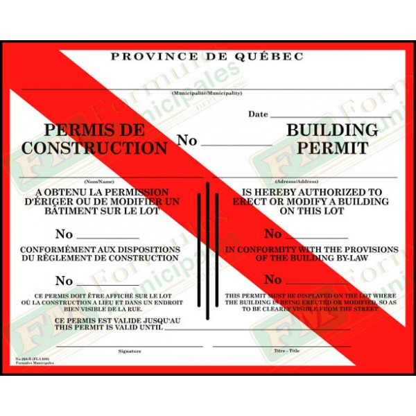 Permis de construction bilingue, bande rouge (paquet de 25), FLA688/268-B