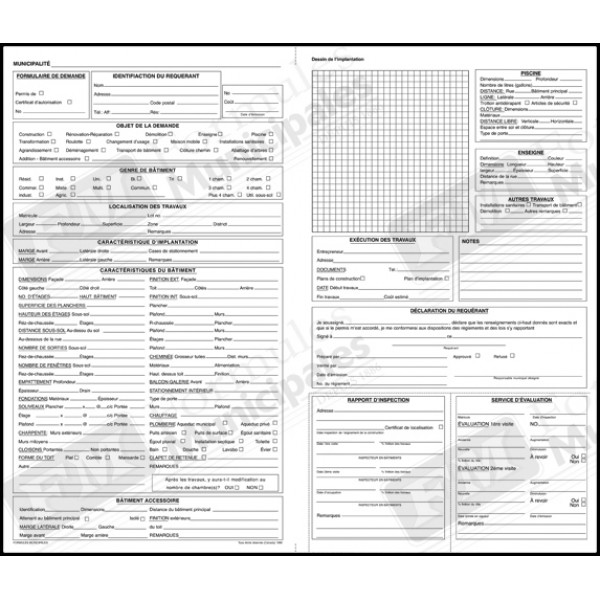 Dossier chemise, demande de permis ou de certificat d'autorisation, 4 copies ncr (paquet de 25) FLA690/270-FM