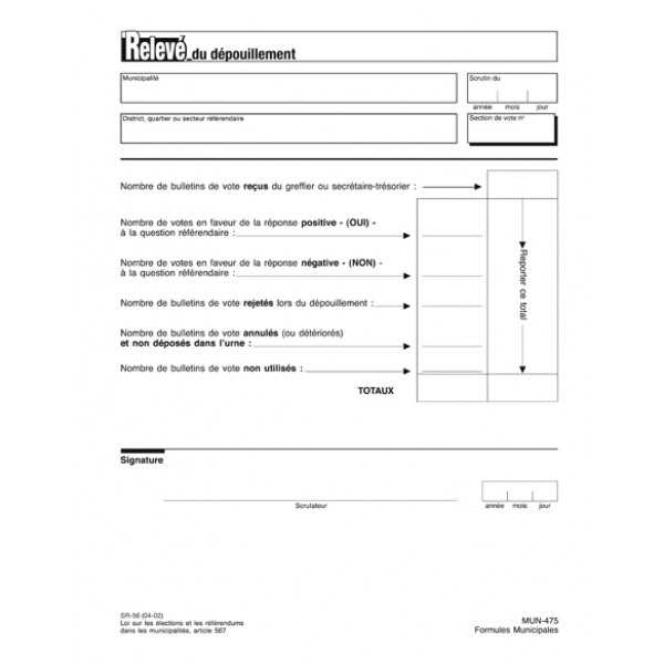 Relevé du dépouillement / référendum (6 copies), MUN475/SR-56